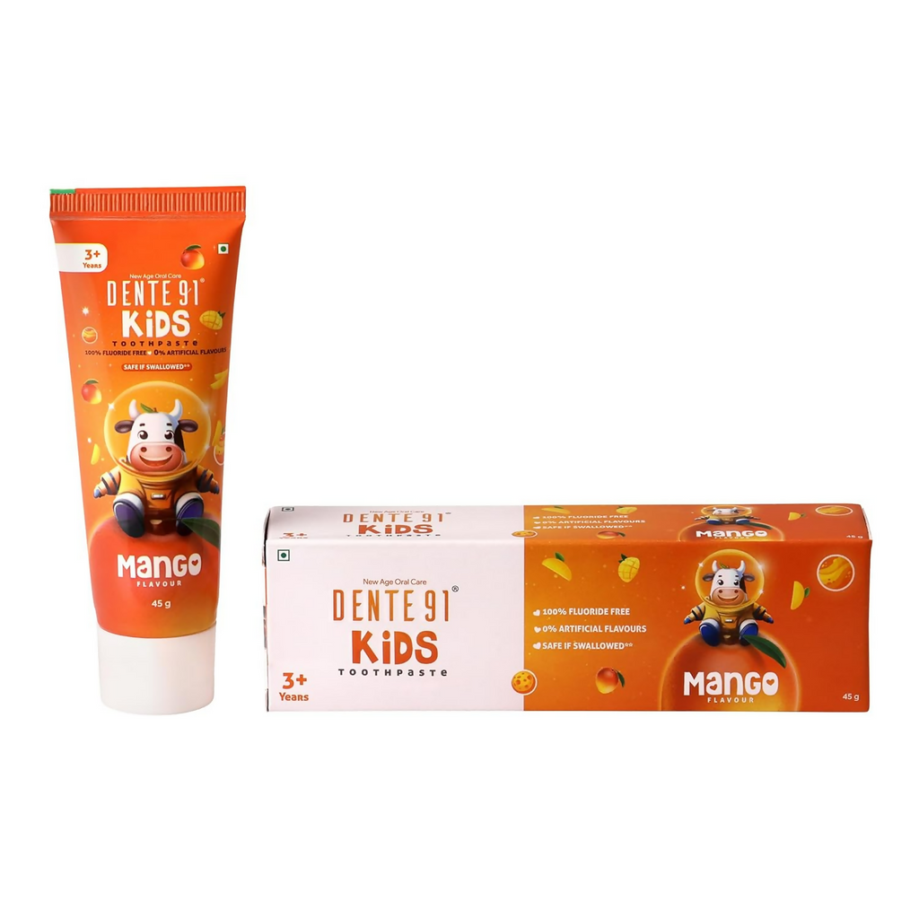 Dente91 Kids Toothpaste Protects Against Dental Caries & Hypersensitivity Fluoride Free, Mango Flavour