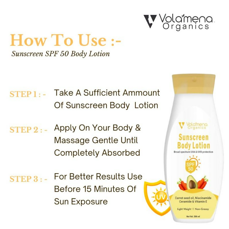 Volamena Sunscreen Body Lotion With Carrot Seed Oil Protects From UVA & UVB