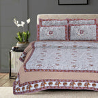 Rudra Bazaar Grey 210 TC Cotton Double King Bedsheet With 2 Pillow Covers