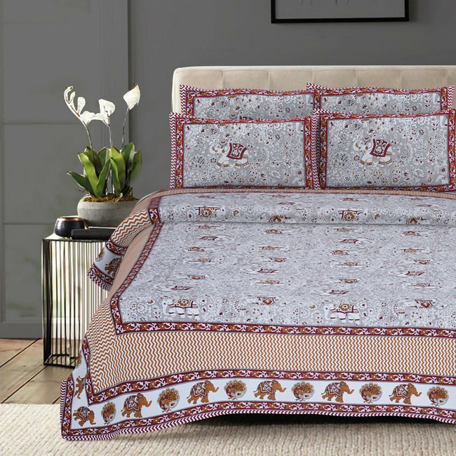 Rudra Bazaar Grey 210 TC Cotton Double King Bedsheet With 2 Pillow Covers Main Image