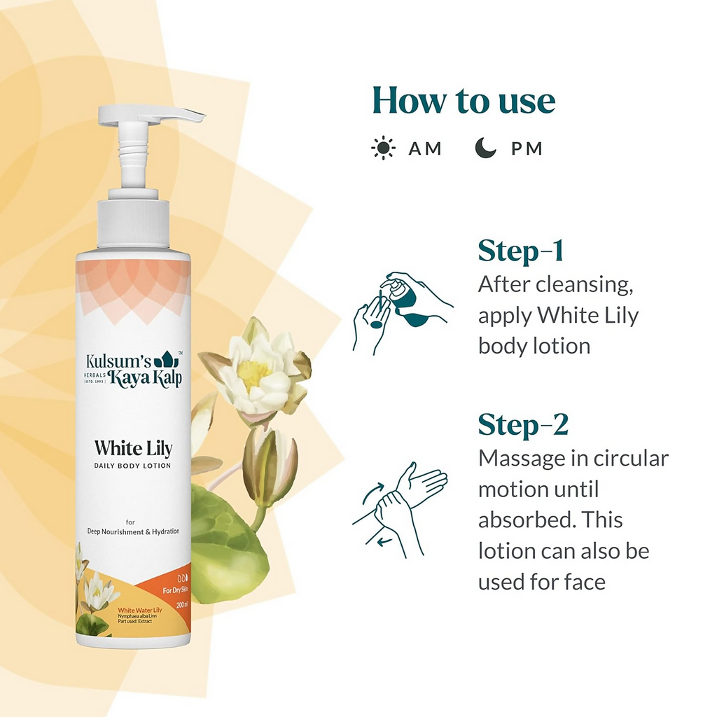 Kulsum's Kaya Kalp White Lily, Daily Body Lotion For Deep Nourishment And Hydration