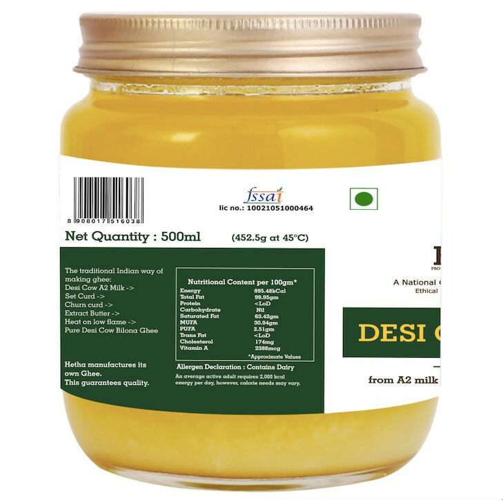 Hetha Desi Cow A2 cultured Bilona Ghee / A2 Ghee | Premium A2 Desi Ghee | Cultured Cow Pure Ghee
