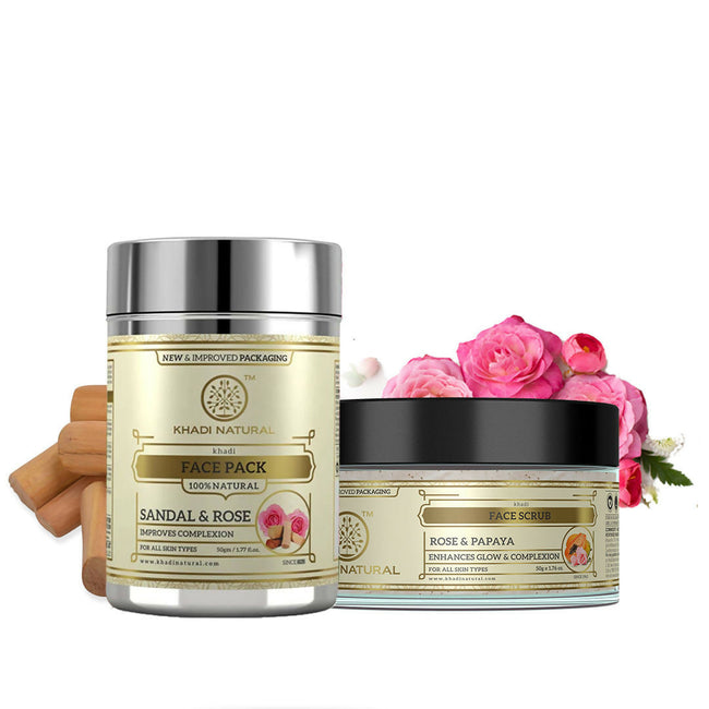Khadi Natural Rose & Papaya Face Scrub + Sandal & Rose Face Pack Hover Image