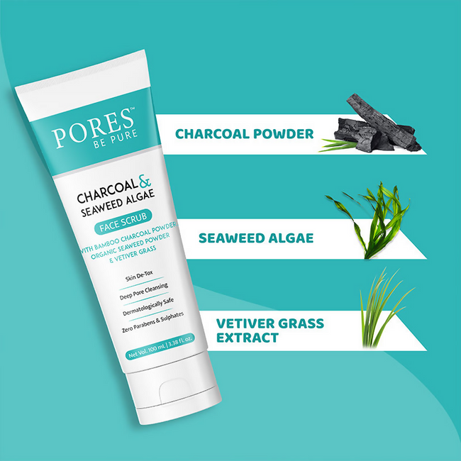 Pores Be Pure Charcoal Gel Face Scrub With Seaweed & Algae Main Image