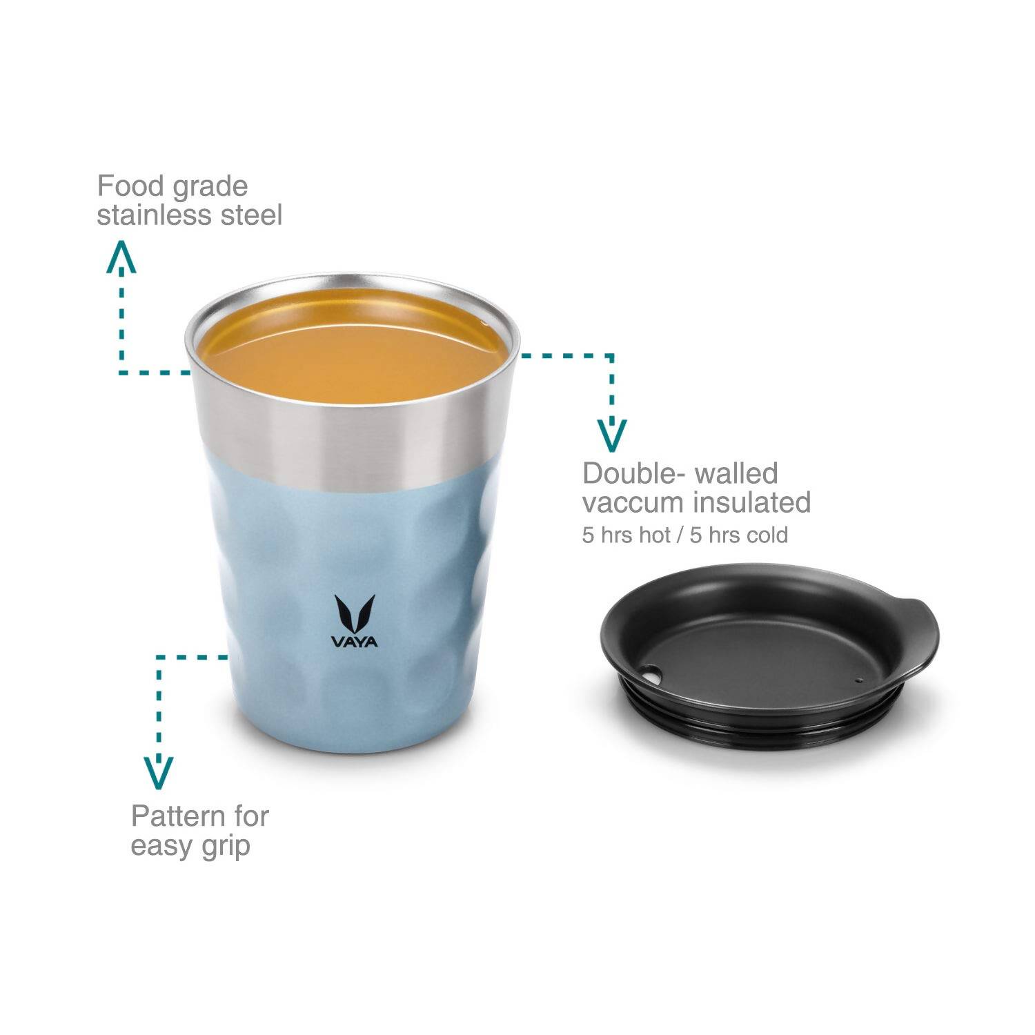 Vaya Popcup Insulated Coffee Mug Tumbler With Lid - 250 ml (Blue)