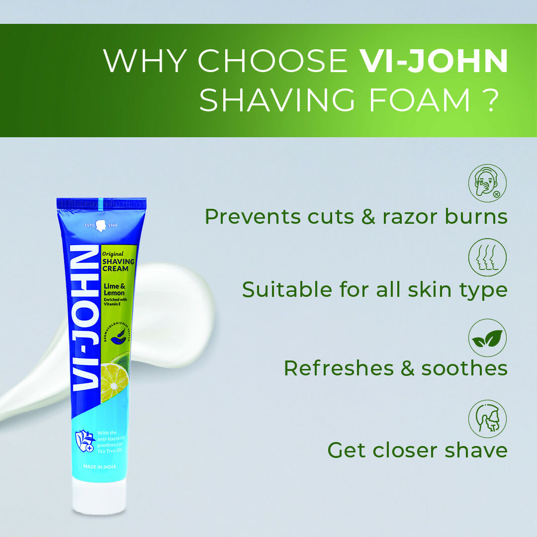VI-JOHN Dermatologically Tested Vitamin-E enriched Anti Bacterial Lime & Lemon Shaving Cream