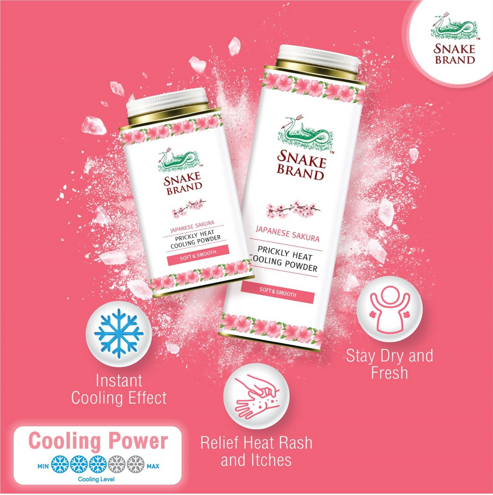 Snake Brand Japanese Sakura Prickly Heat Cooling Talcum Powder