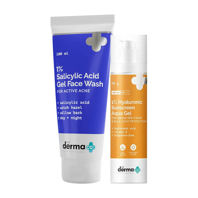 The Derma Co 1% Hyaluronic Sunscreen & 2% Salicylic Face Wash Combo Hover Image