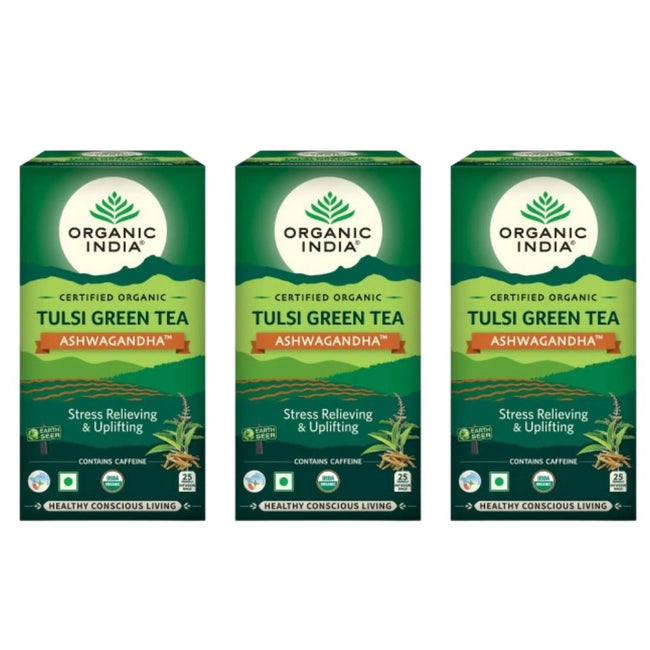 Organic India Tulsi Green Tea Ashwagandha - Herbal Sleep Tea, Caffine Free Main Image