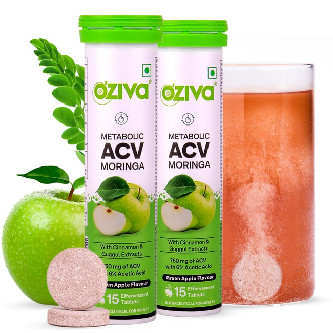 OZiva ACV Moringa For Weight Loss 3-in-1 Fat Oxidation Formula Tablets - Green Apple Flavor Main Image