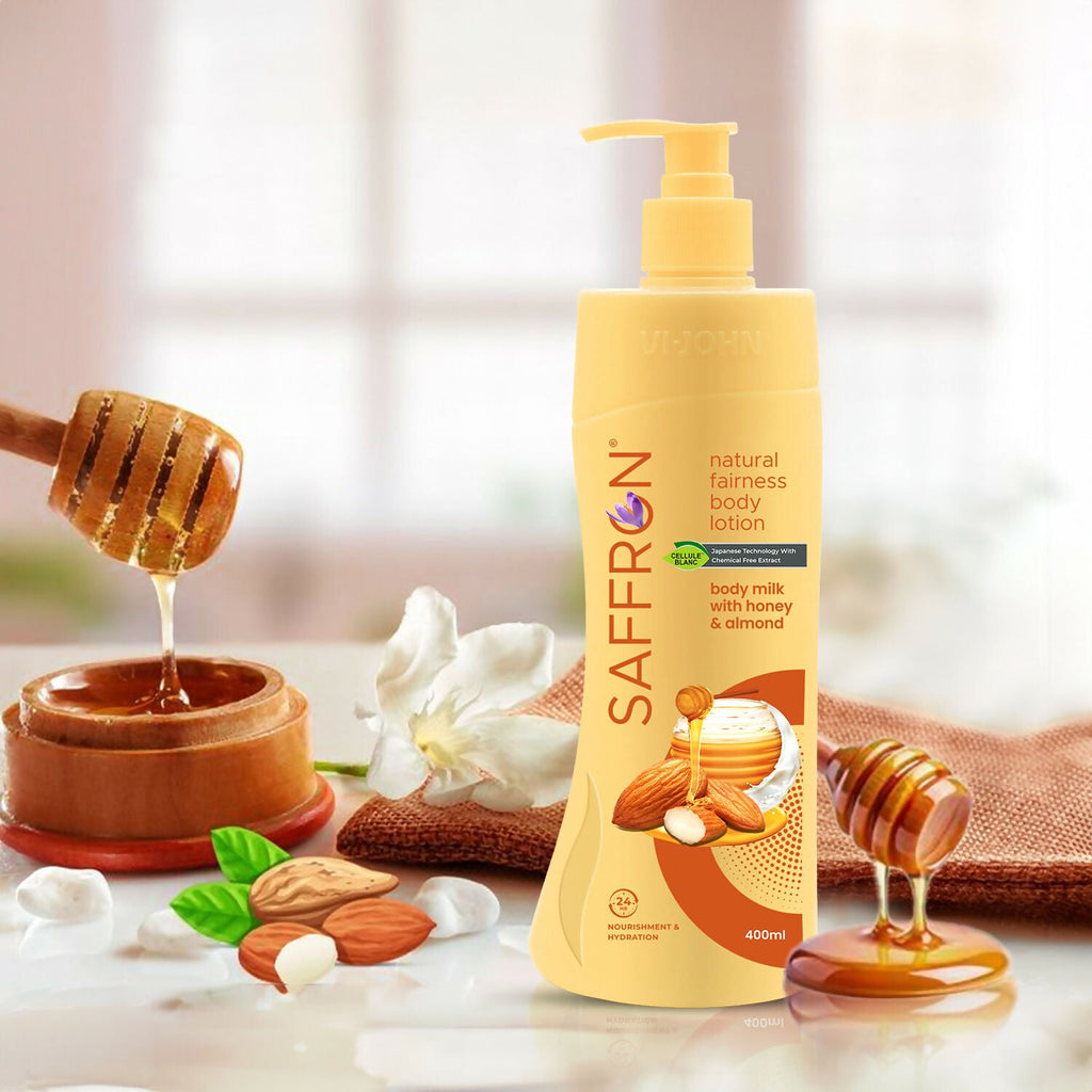 VI-JOHN Saffron Natural Fairness Body Lotion Body Milk with Honey & Almond Deep Nourishment & Radiant Glow For All Skin Types