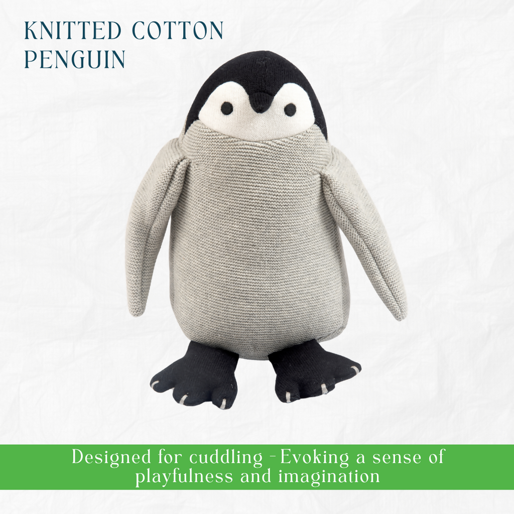 Nesta Toys Newborn Gift Set - Knitted Cotton Blanket, Penguin Plush Toy, Elephant & Car Teether