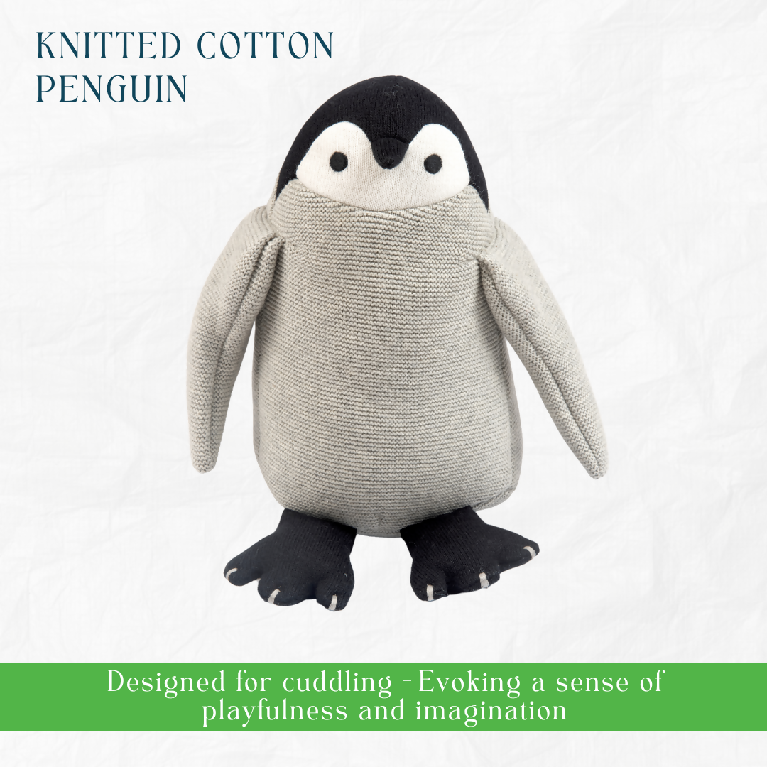 Nesta Toys Newborn Gift Set - Knitted Cotton Blanket, Penguin Plush Toy, Elephant & Car Teether