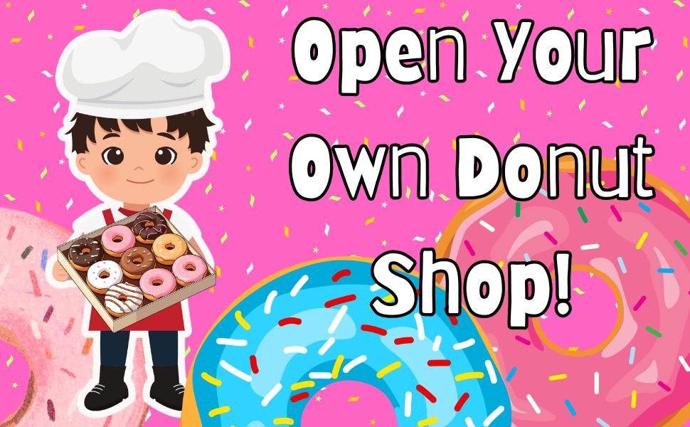 The Small Wonderland Pretend Play Donut Shop Set – 12 Colorful Fabric Donuts with Play Menu, ATM Cards, Money, and Shop Poster