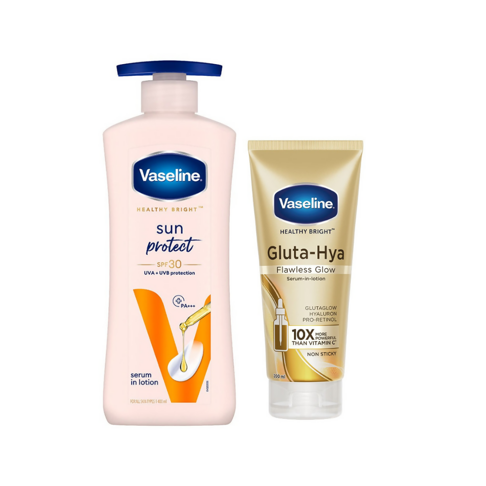 Vaseline Sun Protect SPF 30 Body Lotion & Gluta-Hya Flawless Glow Serum-In-Lotion Combo