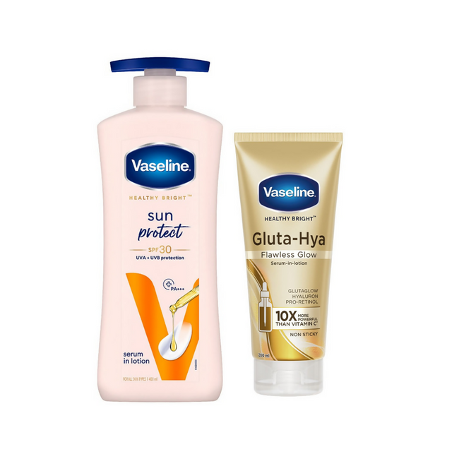 Vaseline Sun Protect SPF 30 Body Lotion & Gluta-Hya Flawless Glow Serum-In-Lotion Combo Hover Image
