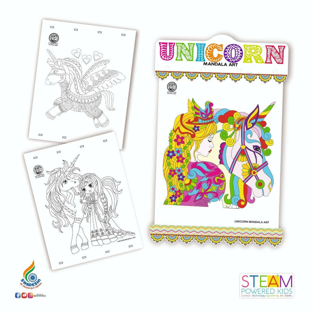 Sardar Ji Ki Dukan Ratna's Mandala Art Unicorn The Colouring Kit 20 Sheets With 12 Sketch Pens Inside