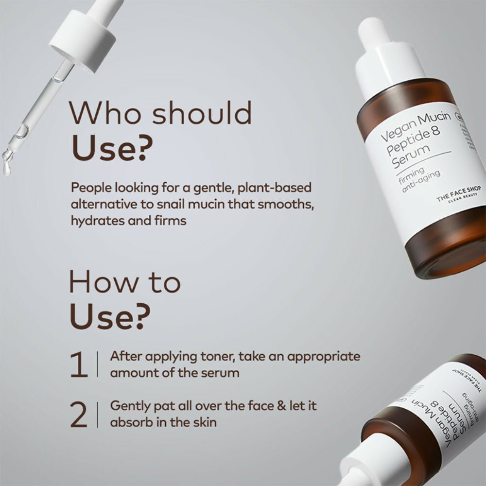 The Face Shop Alltimate Vegan Mucin Peptide 8 Serum - No Snails, Korean, Anti Aging, Hydrating