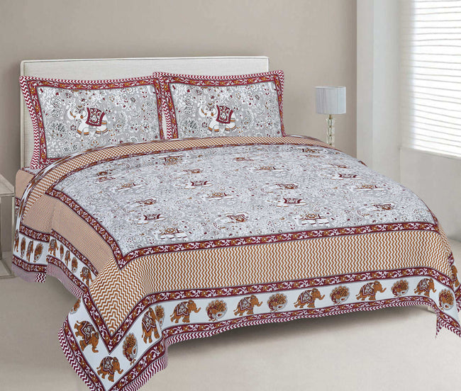 Rudra Bazaar Grey 210 TC Cotton Double King Bedsheet With 2 Pillow Covers Hover Image