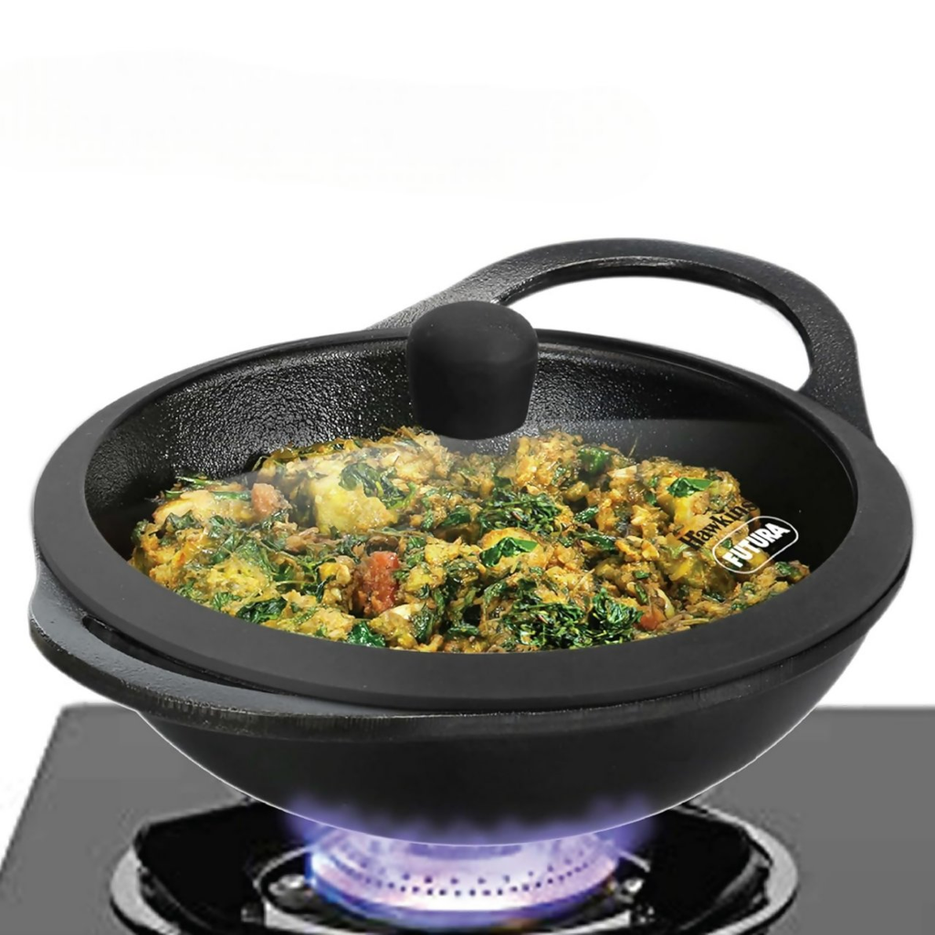Hawkins Futura Cast Iron Nonstick Kadai with Glass Lid - Black (CIK15G)