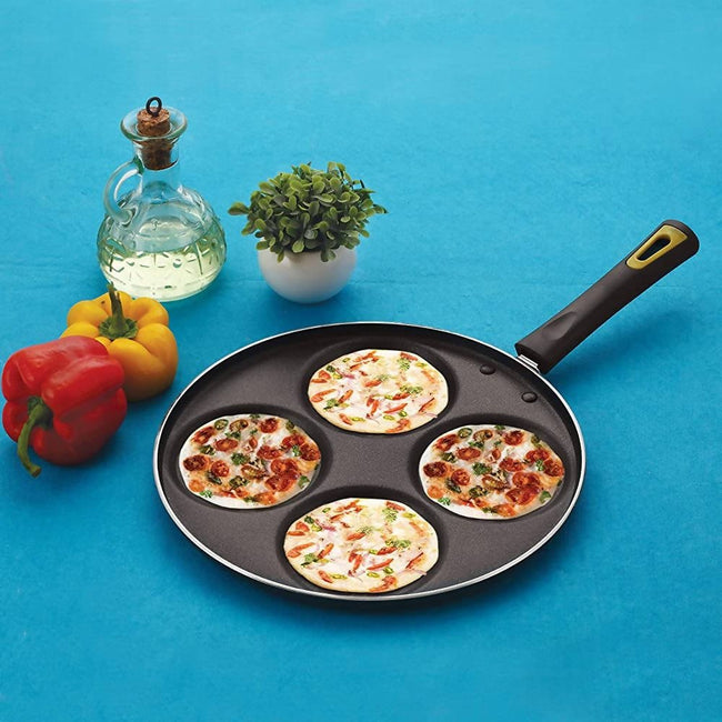 Anjali Diamond Aluminium Dura Big Non Stick Uttappa Tawa (4-Cavities), Black Main Image