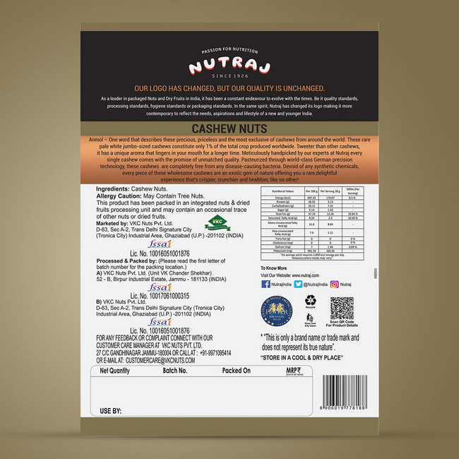 Nutraj Anmol Cashew Nuts (Jumbo Size Kaju) Main Image