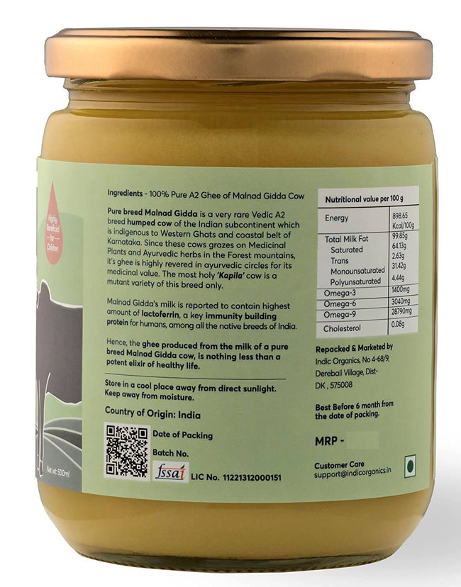 Indic Organics Forest Grazing Malnad Gidda Desi Cow's A2 Ghee | Pure Desi Cow Ghee | Cultured Premium Ghee Main Image