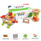 Nesta Toys Newborn Gift Set - Wooden Skwish Rattle, Clacker Rattle and Elephant Teether