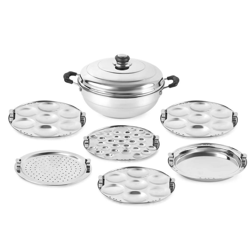 Cello Stainless Steel Induction Base Idli Cooker (Idly Maker) And Multi Kadhai With 6 Plates