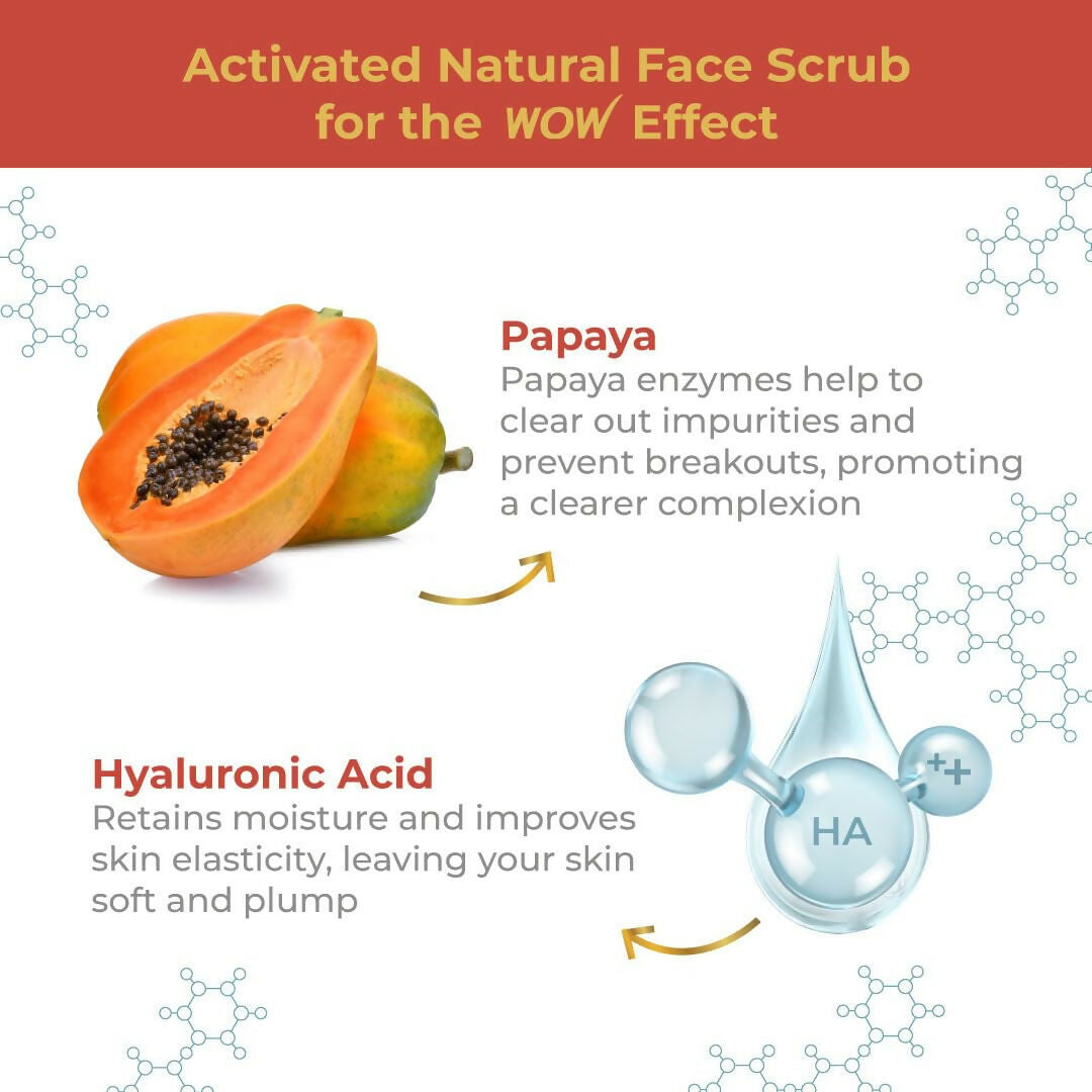 WOW Skin Science Papaya and Hyaluronic Acid Hydrating Face Scrub for Gently Exfoliates, Unclogs Pores