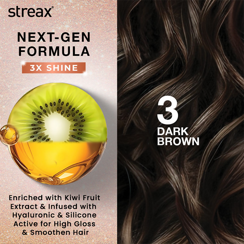 Streax Gel No Ammonia 100% Grey Coverage Hair Color - Dark Brown 3