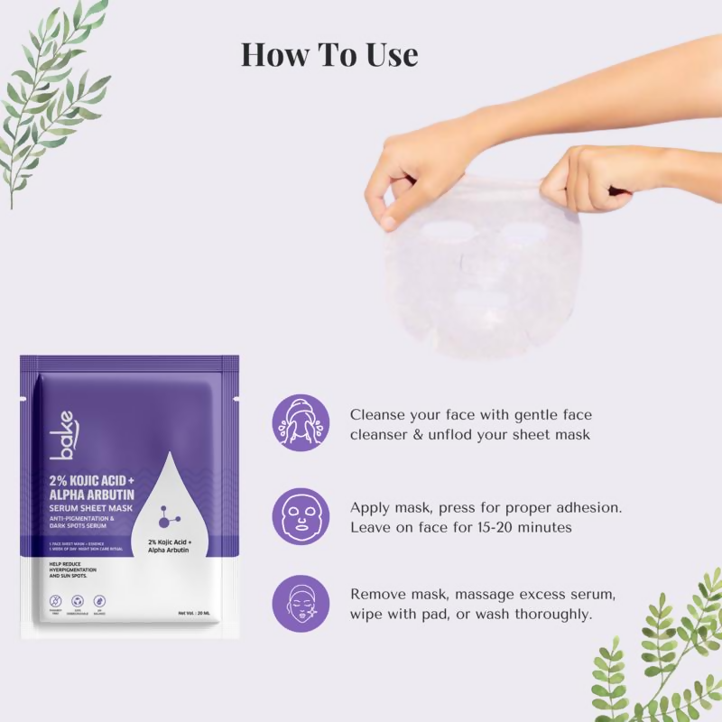 Bake 2% Kojic Acid + Alpha Arbutin Sheet Mask For Glowing Skin & Pigmentation