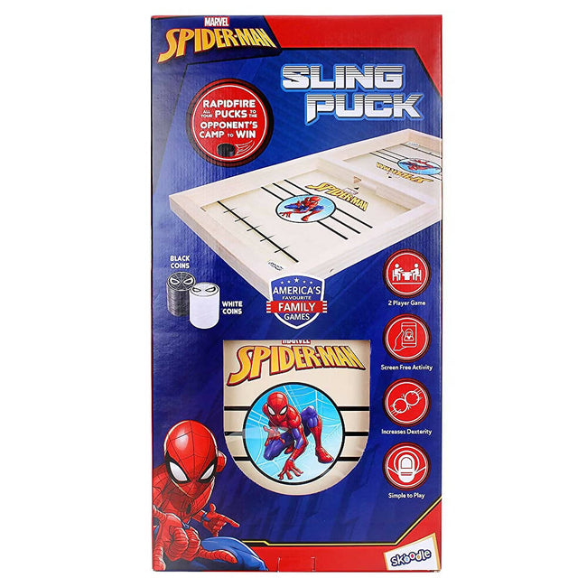 Skoodle Marvel Spider-Man Sling Puck Game, Super Fast Portable Table Board Game for Kids and Adults Hover Image