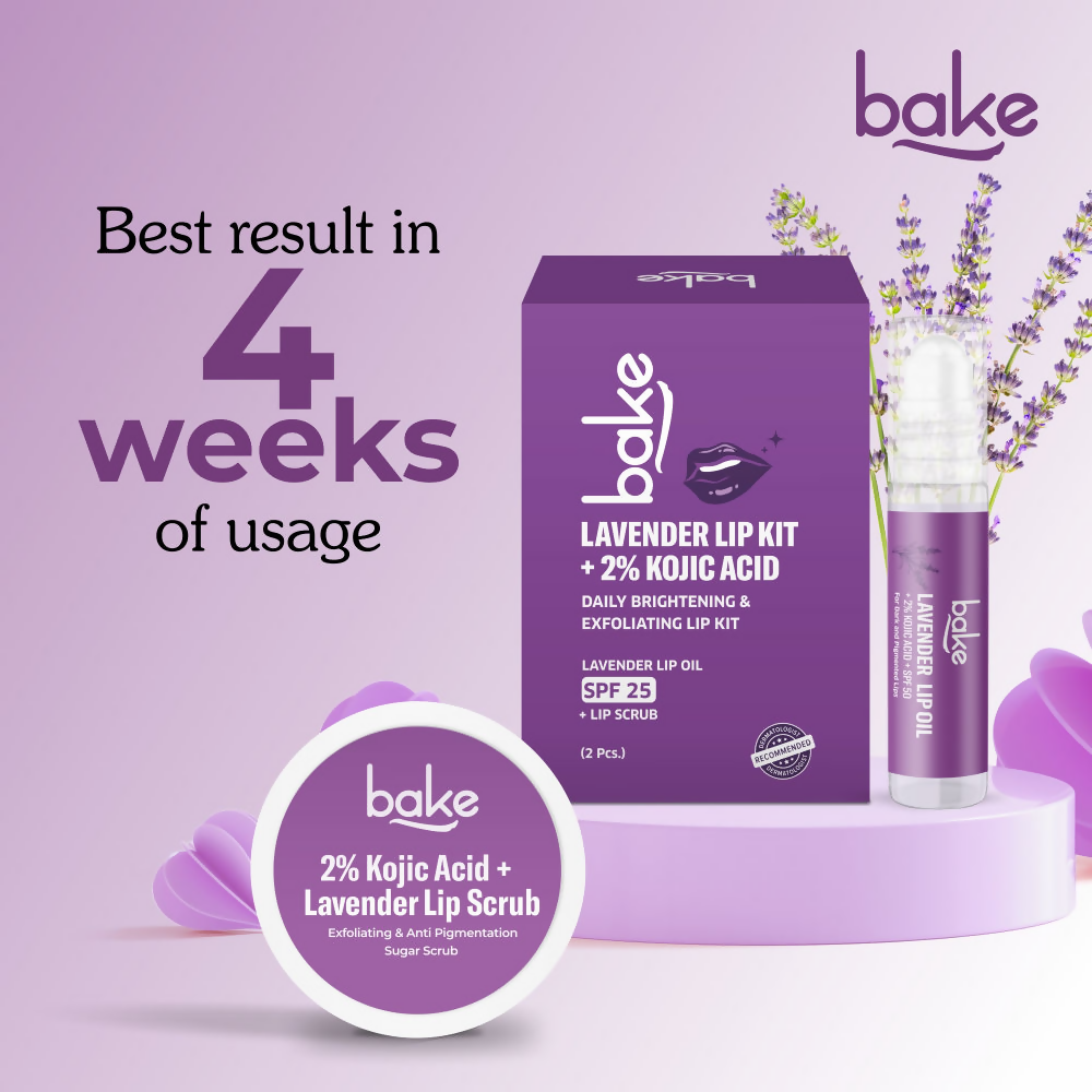 Bake Kojic Acid Lavender Lip Kit With Lip Balm SPF 50 & Lip Scrub For Dark & Pigmented Lips