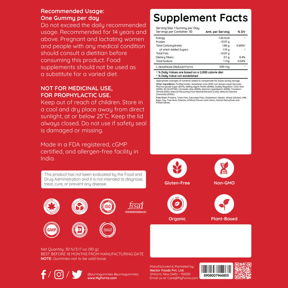 Purna Gummies Glutathione Cola Flavour Gummies for Skin Brightening