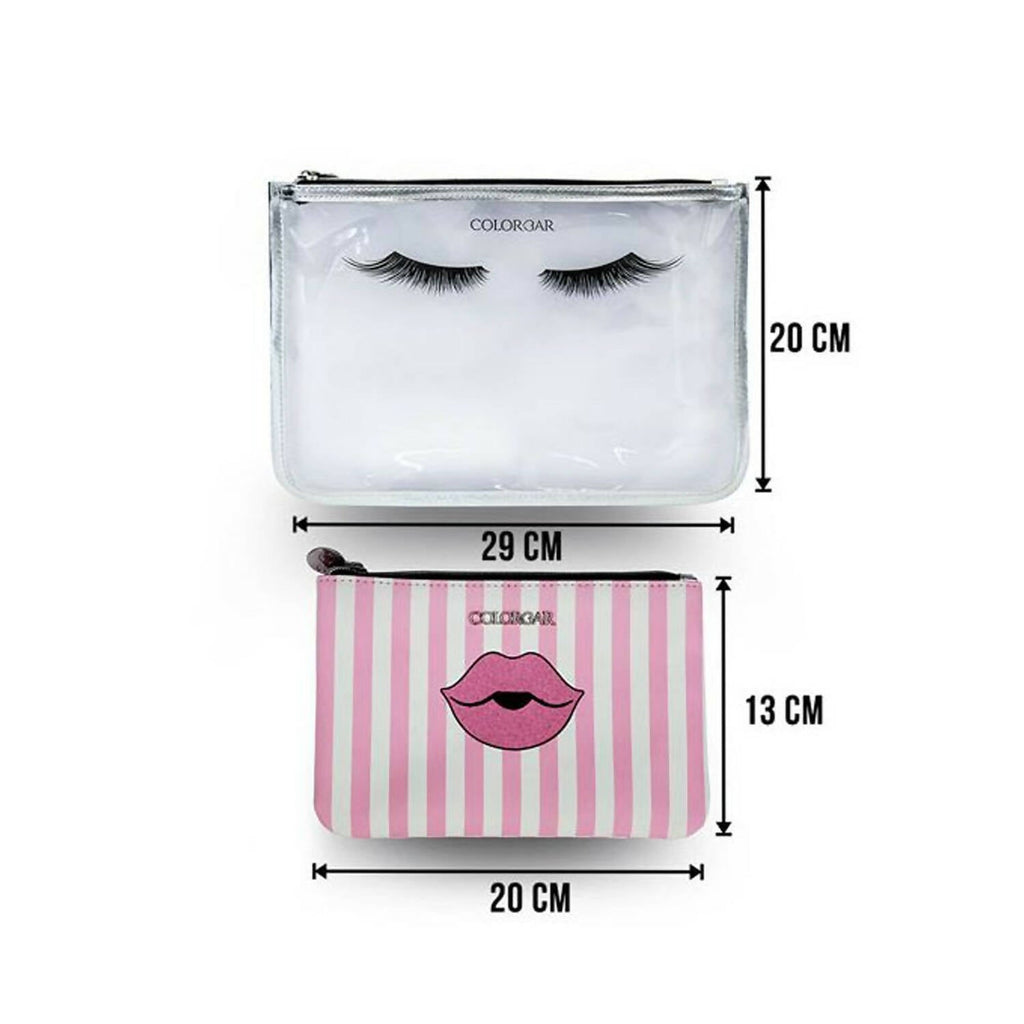 Colorbar Pouch Lips & Lashes Flat Pouches (Set Of Two) - White+Blush Pink