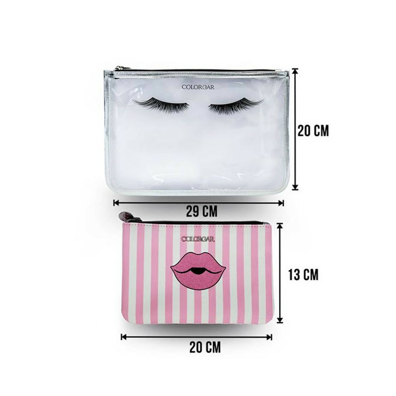 Colorbar Pouch Lips & Lashes Flat Pouches (Set Of Two) - White+Blush Pink