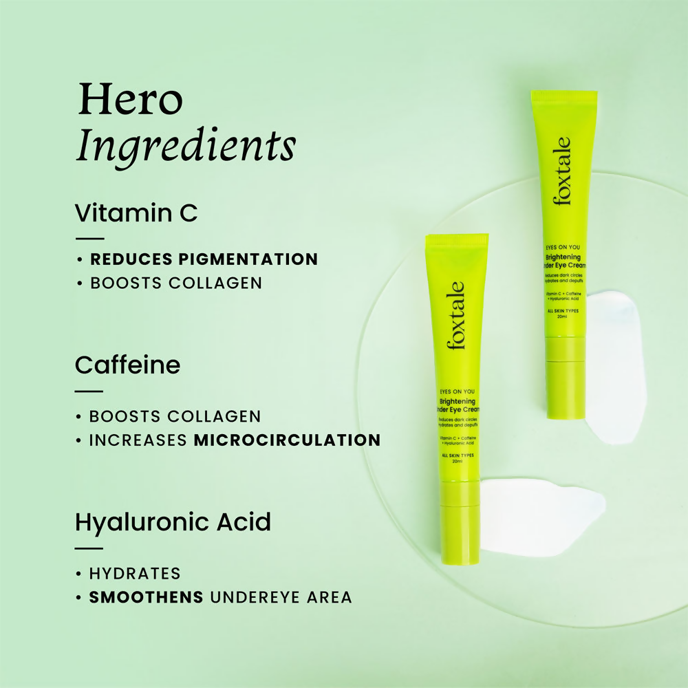 Foxtale Brightening Under Eye Cream with Vitamin-C, Caffeine & Hyaluronic Acid