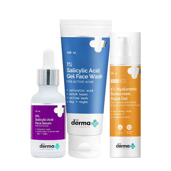 The Derma Co Summer Essential Bestseller Kit with Salicylic and Hyaluronic for Active Acne Hover Image