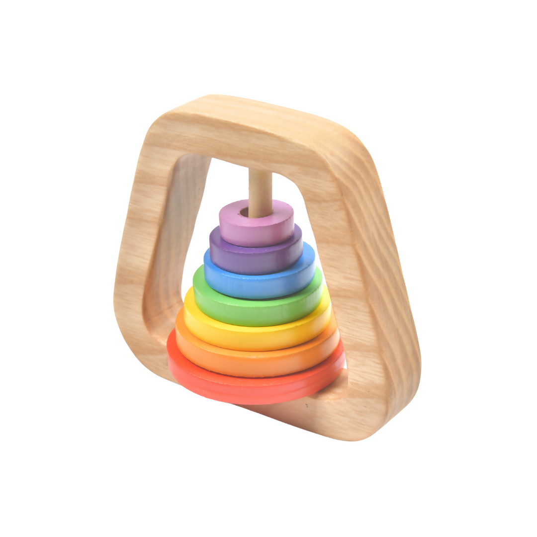 Nesta Toys Wooden Rainbow Rattle for Babies, Montessori Wooden Toy