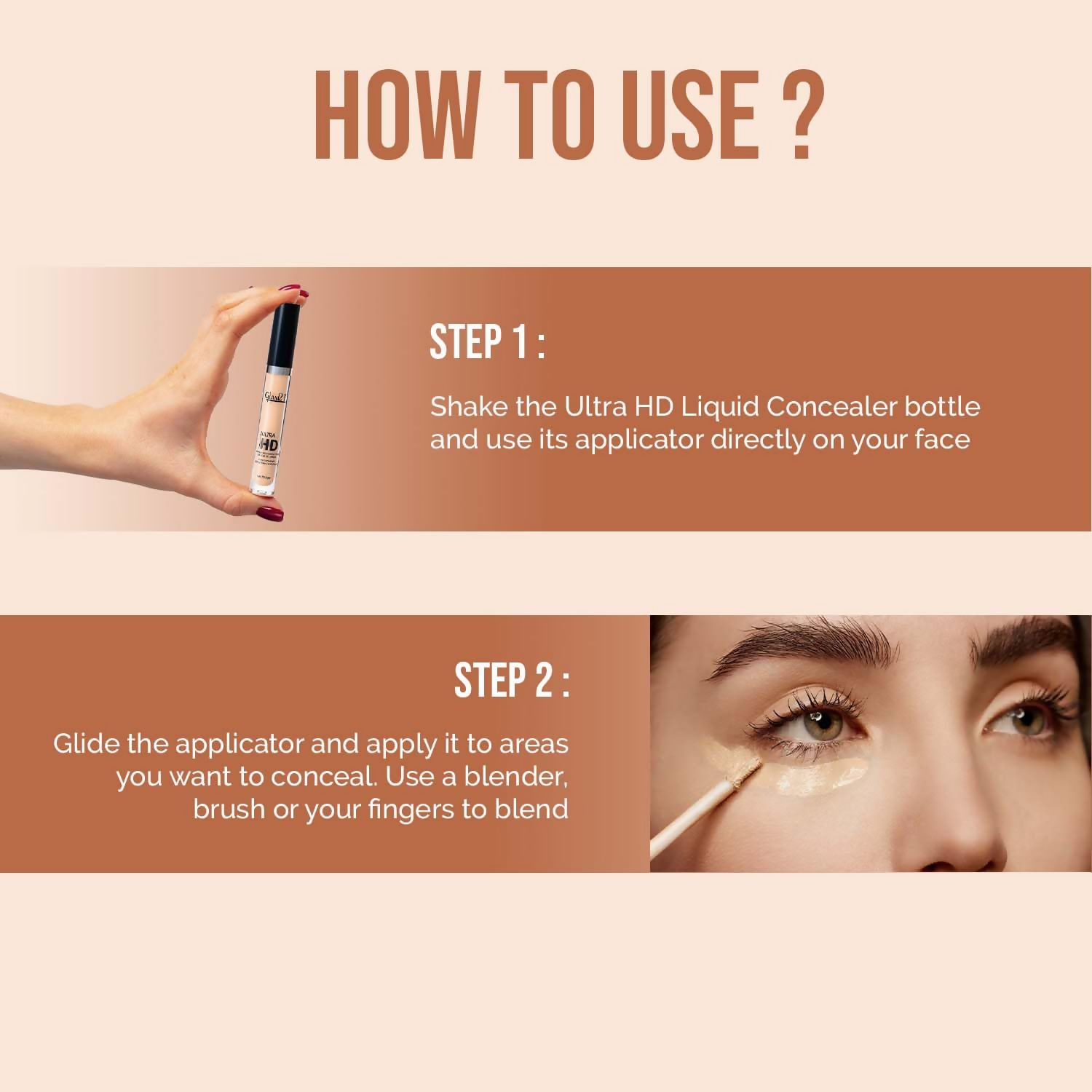 Glam21 Ultra HD Liquid Concealer for HD Finish - Light Ivory