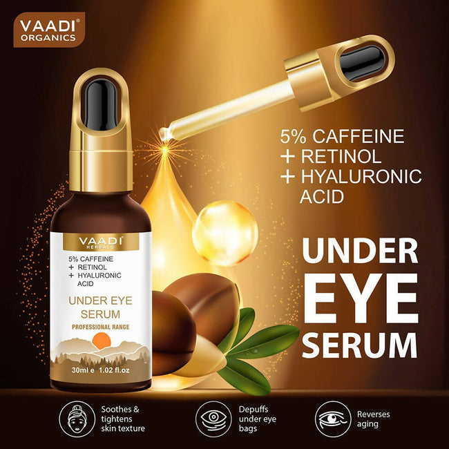 Vaadi Herbals Under Eye Serum With 5% Caffeine & Retinol & Hyaluronic Acid, Reduce Dark Circles, Reverse Aging Main Image