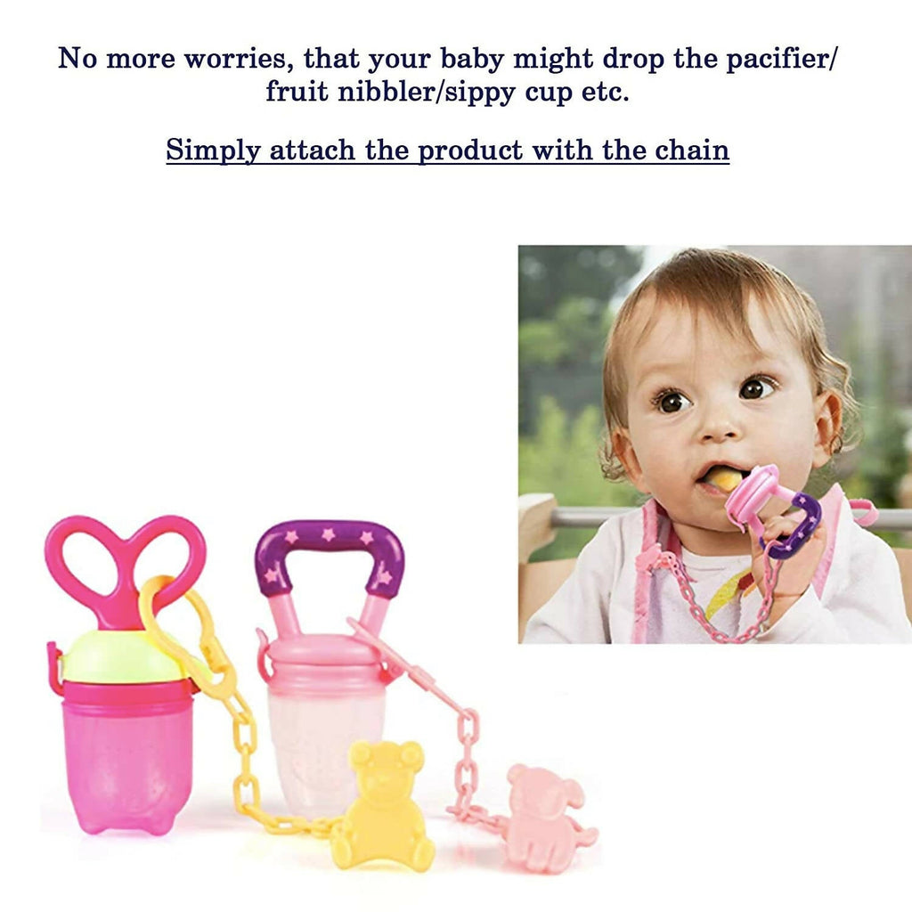 Safe-O-Kid Animal Design Silicone Pacifier/Soother With Holder Chain And Clip, Yellow Dog
