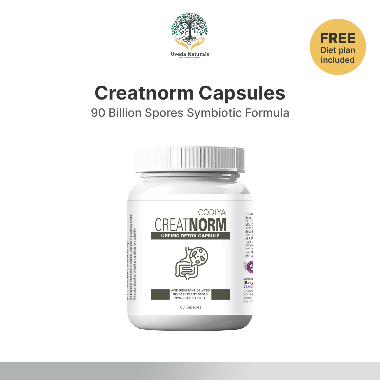 Uveda Naturals Creatnorm Capsules - 90 Billion Spores Probiotic & Prebiotic Formula