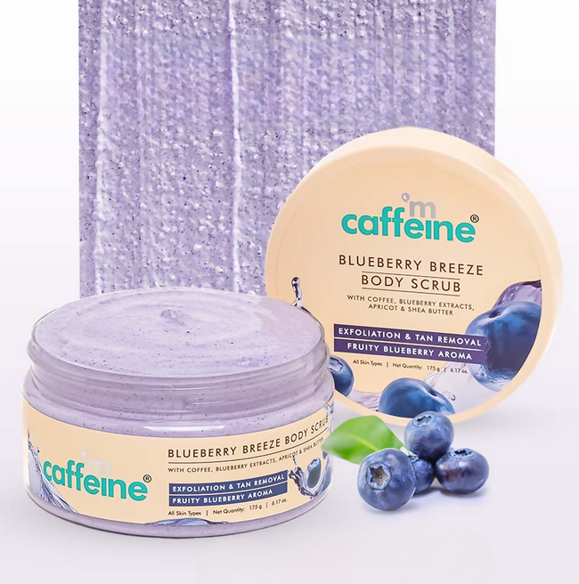 mCaffeine Blueberry Breeze Body Scrub, Exfoliates, Removes Tan, Fruity Blueberry Aroma Hover Image
