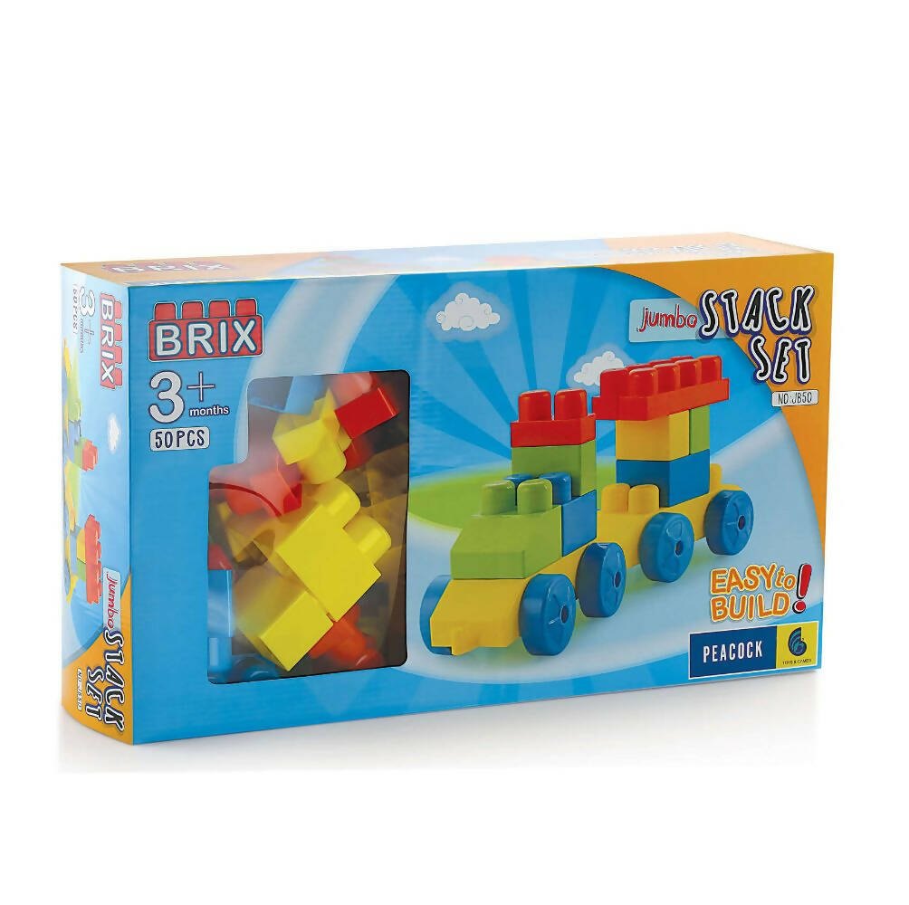 Peacock Learning & Educational Building Interlocking Blocks Set For Kids- Jumbo Brix 50