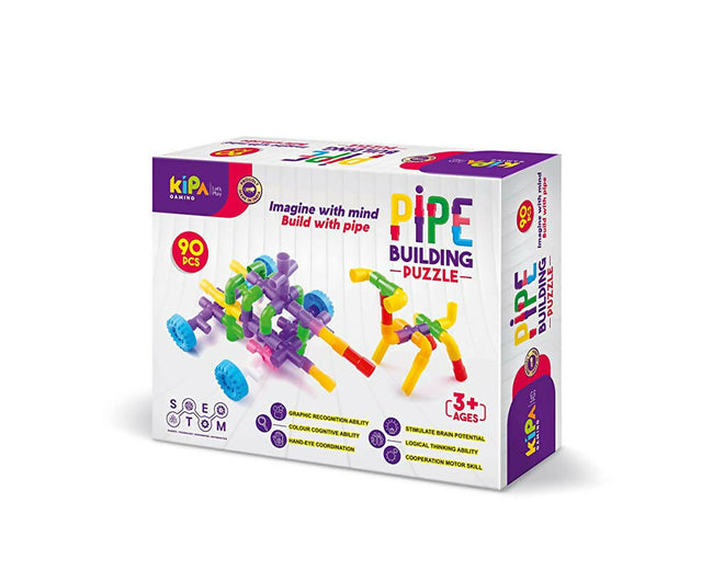 Kipa 90 Pieces Pipe Puzzle, Educational & Intellectual Role Playing Model Construction Blocks with Rolling Wheelbase , Smooth Edged for Kids Hover Image