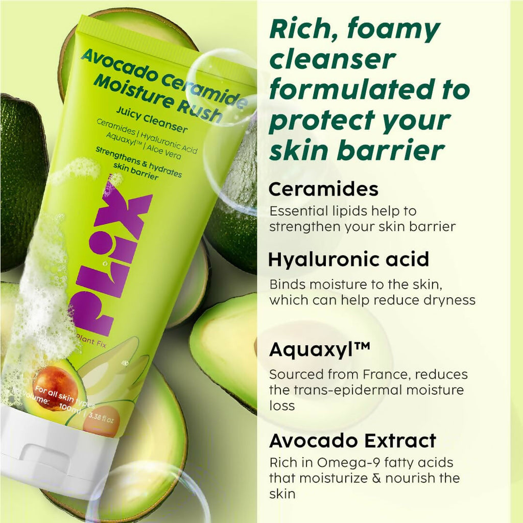 PLIX The Plant Fix Avocado Ceramide Moisture Rush Juicy Cleanser and Guava Moisturizer Combo