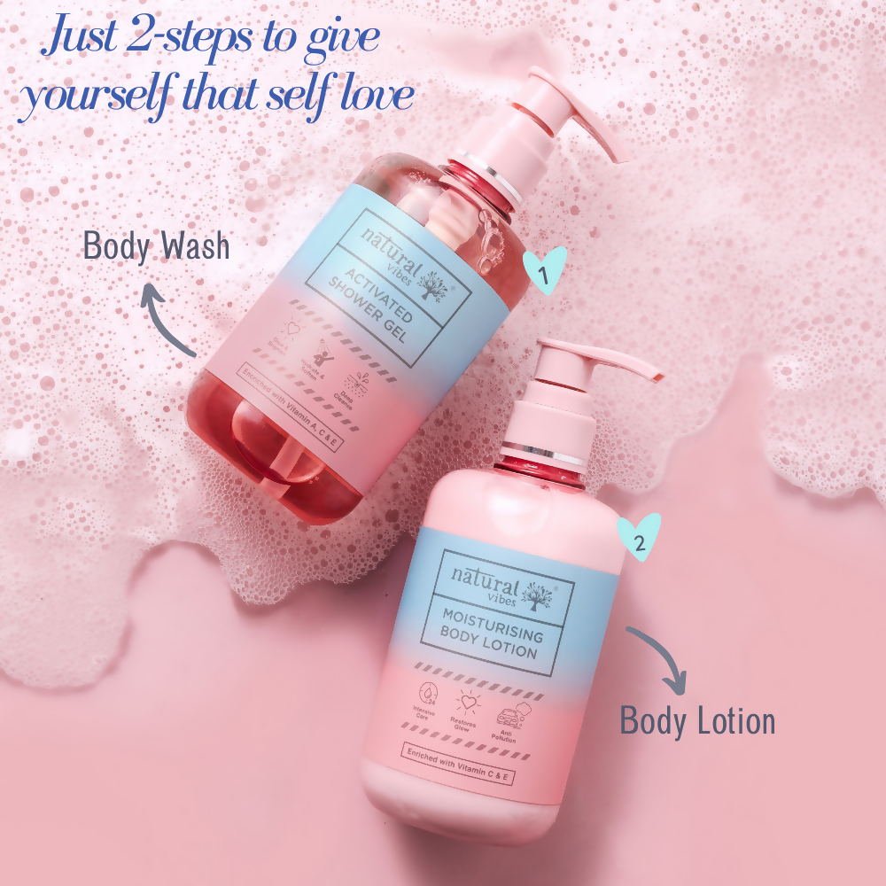 Natural Vibes Glow & Moisturising Bath and Body Regime with Shower Gel Body Wash & Lotion