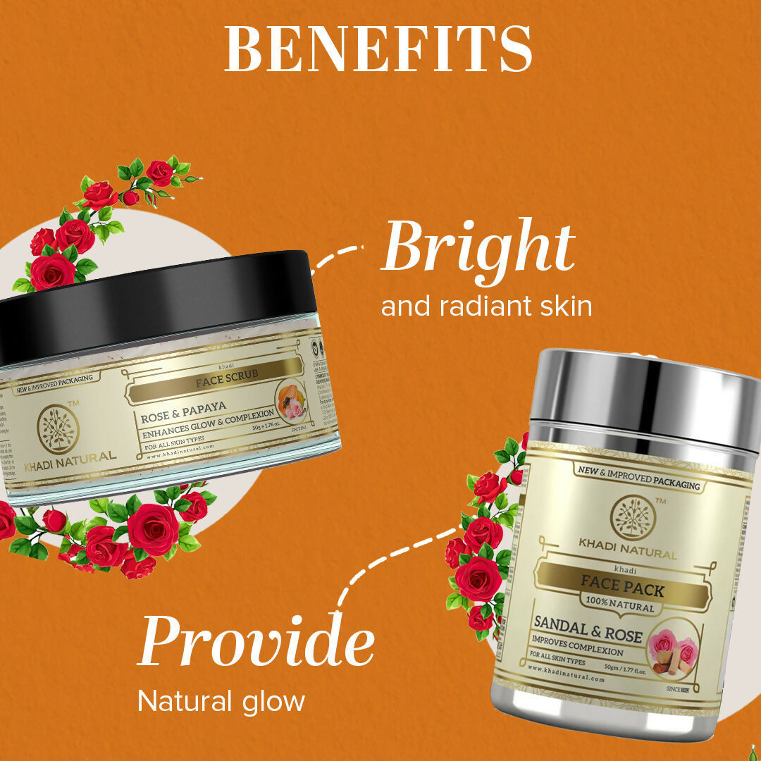 Khadi Natural Rose & Papaya Face Scrub + Sandal & Rose Face Pack